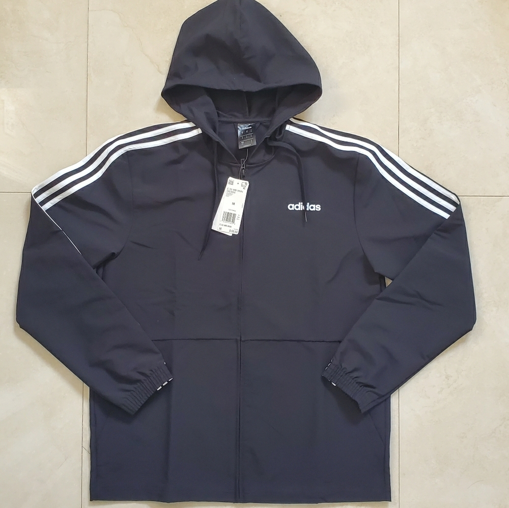 Adidas Men's 3 Stripe Windbreaker Jacket Med BNWT